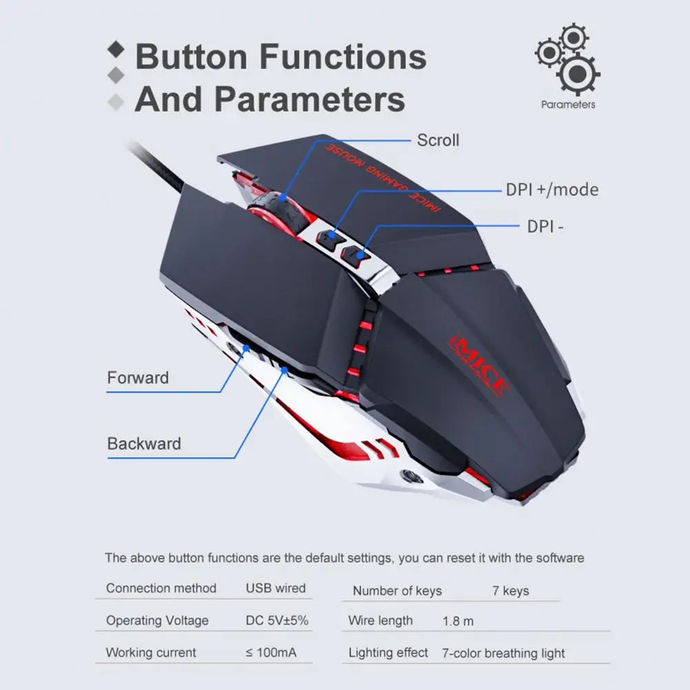 imice t80 wired mouse 7 button with led colorful breathing light 800160024003200dpi led gaming wired mouse for home office free global shipping