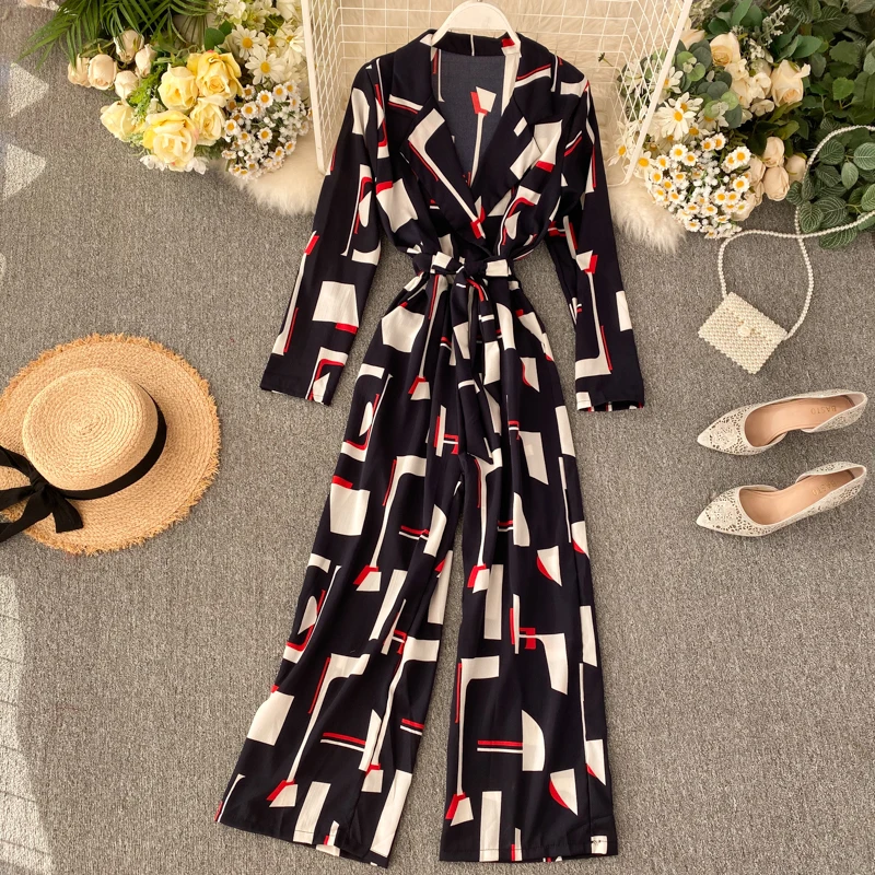 SINGRAIN женские шифоновые Комбинезоны с принтом весенний винтажный Блейзер длинные