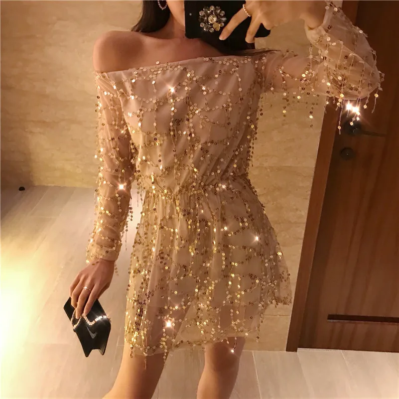 Сексуальное женское Мини вечернее платье с открытыми плечами для ночного клуба