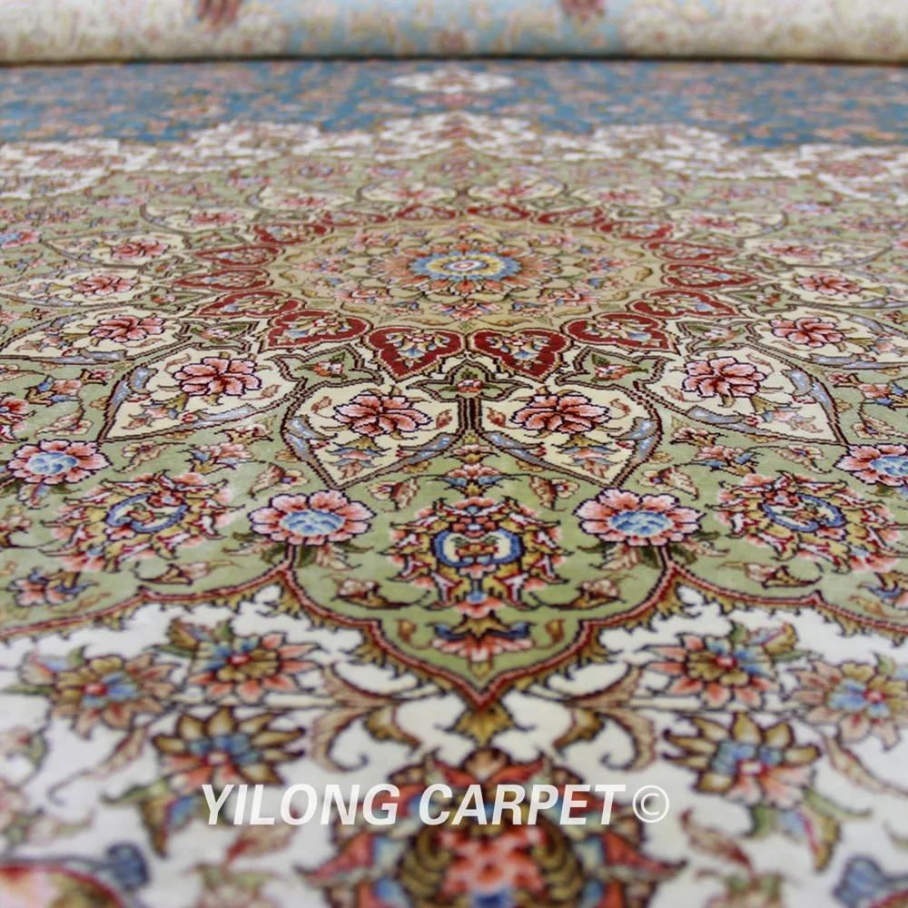 Yilong 10'x14' элегантный светильник синий Турецкий Дизайн Ручной Работы шелковые персидские ковры ручной работы(TJ061A