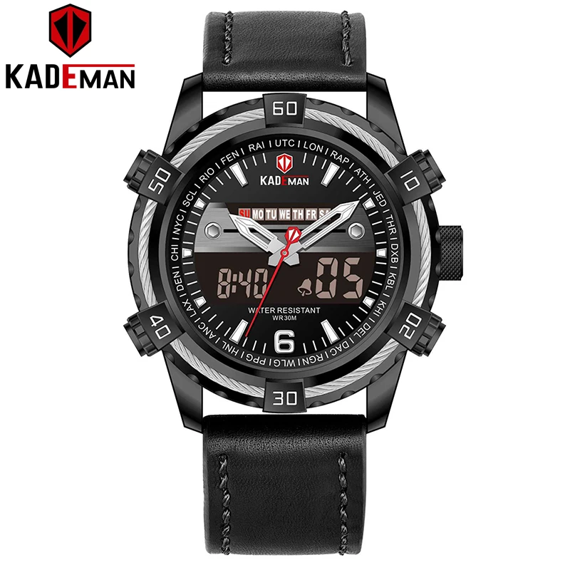 K6173-B-W-B Роскошные Для мужчин спортивные часы лучший бренд KADEMAN светодиодный цифровые милитари часы армии Наручные часы Человек Автоматическая Дата Часы Relogio Masculino - Цвет: K6173-B-W-B