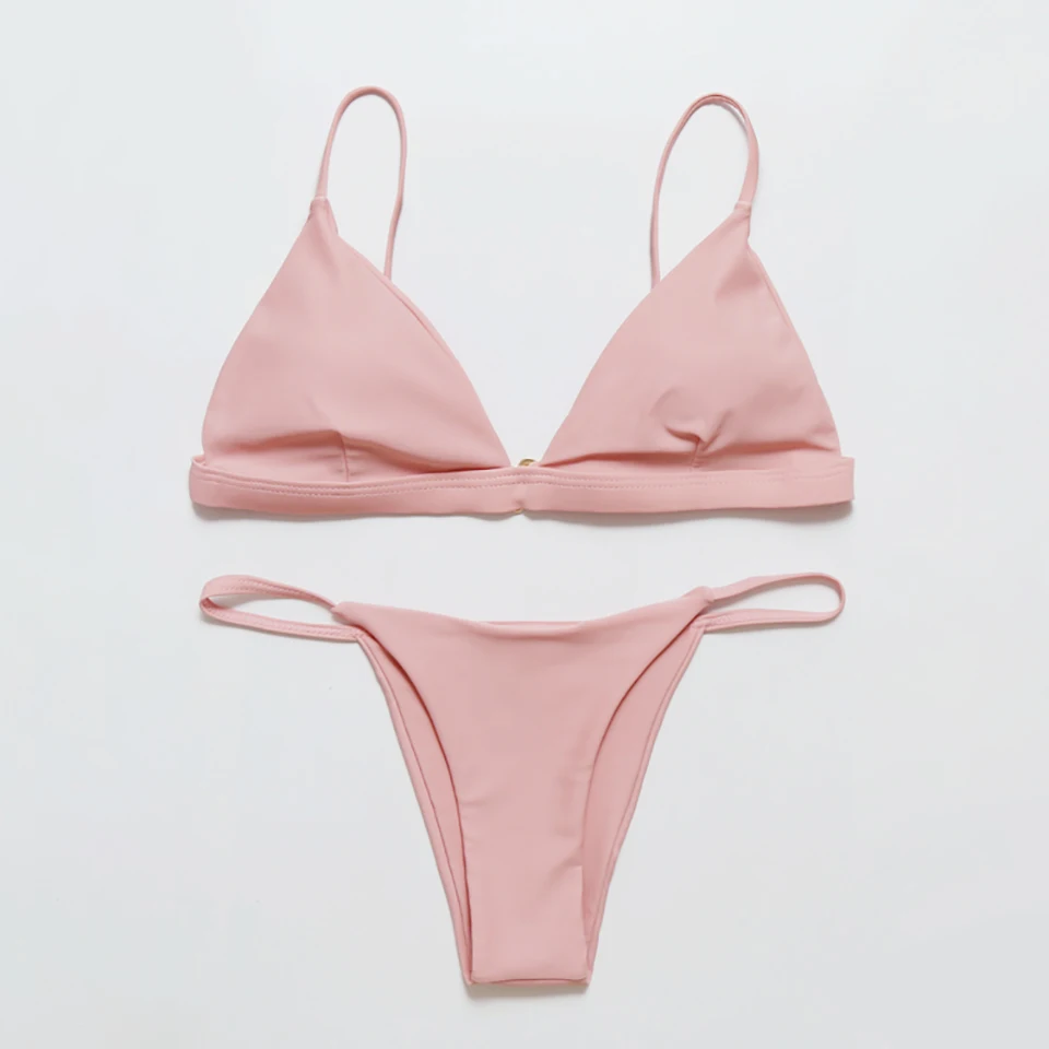B-Pink Одноцветный купальник, женские стринги, бикини,, сексуальный комплект бикини, пуш-ап, купальник, женские стринги, бикини, пляжный купальник, женский бикини - Цвет: B-Pink