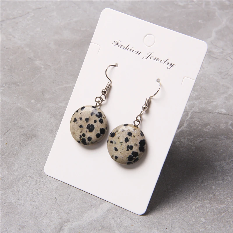 

Round coin stone slice charm earrings for women white gem stone pink crystal Dangle earring jewelry For party gifts Wholesale