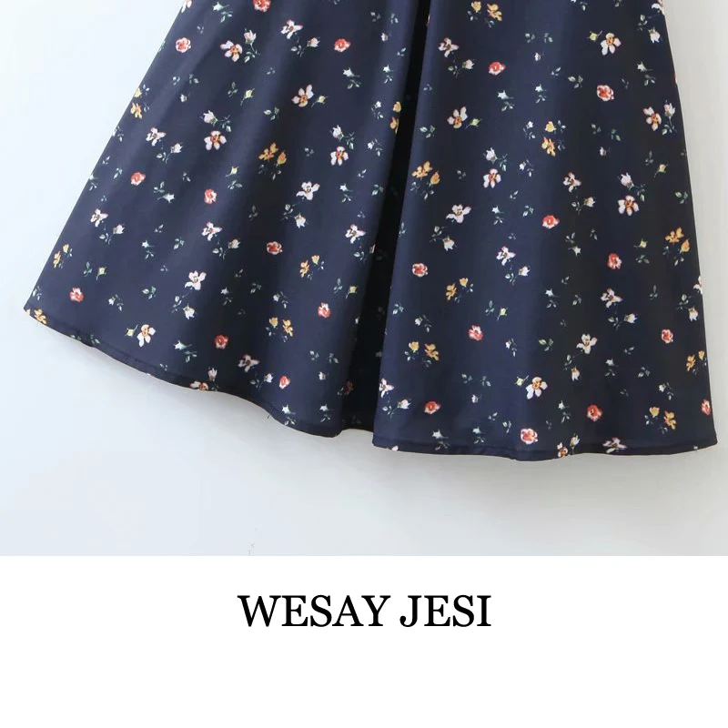 

WESAY JESI Summer Dress 2021 Casual Vintage Floral Print Single-Breasted Skirt Square Neck Short Sleeve Mini Dress Elegant Lady