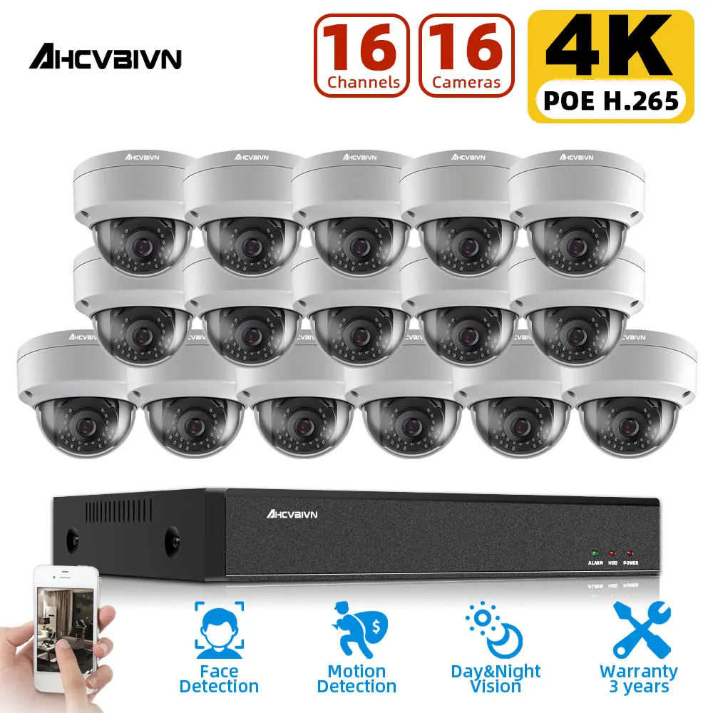 

Камера видеонаблюдения 16 каналов, купольная система безопасности, 4k 16 каналов, NVR, 4K POE, 8 Мп IP