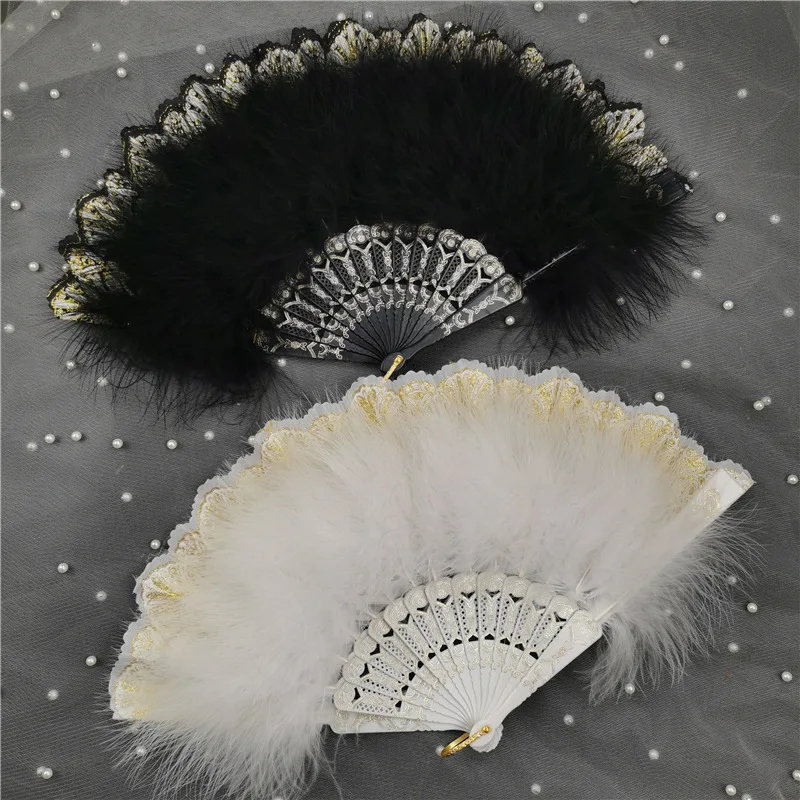 

Lolita Feather Folding Fan Japanese Sweet Fairy Girl Dark Gothic Court Dance Hand Fan Art Craft Gift Wedding Party Decoration