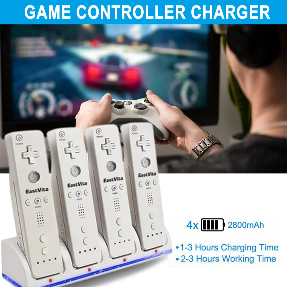 

4 Ports Charging Stand Dock Station for Wii Game Console without Battery Game Controller Charger with LED Indicator for Wii
