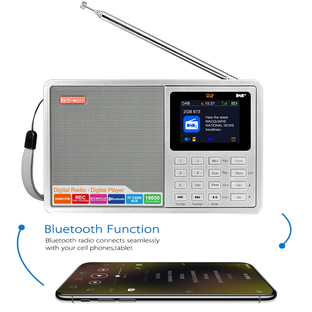 Портативный DAB радиоприемник GTMEDIA D2 цифровой FM Bluetooth колонка разъем AUX для TF карты