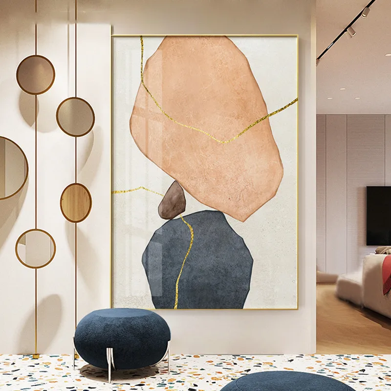 

Abstract Canvas Painting for Living Room Multicolor Geometric Block Vintage Poster Wall Art Pictures Interior Home Decor