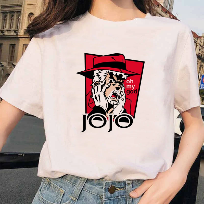 Японское аниме JoJo Необычные Приключения Забавные футболки для мужчин и женщин с принтом Футболка Повседневная Jojo футболка хип-хоп топ тройники Женские