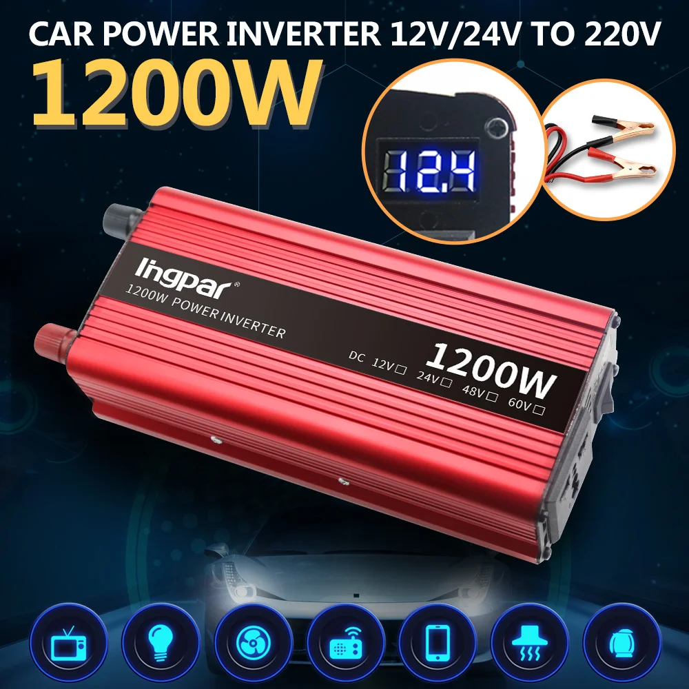 Lingpar 1200 Вт инвертор 12 в 220 напряжение постоянного тока переменного автомобильный