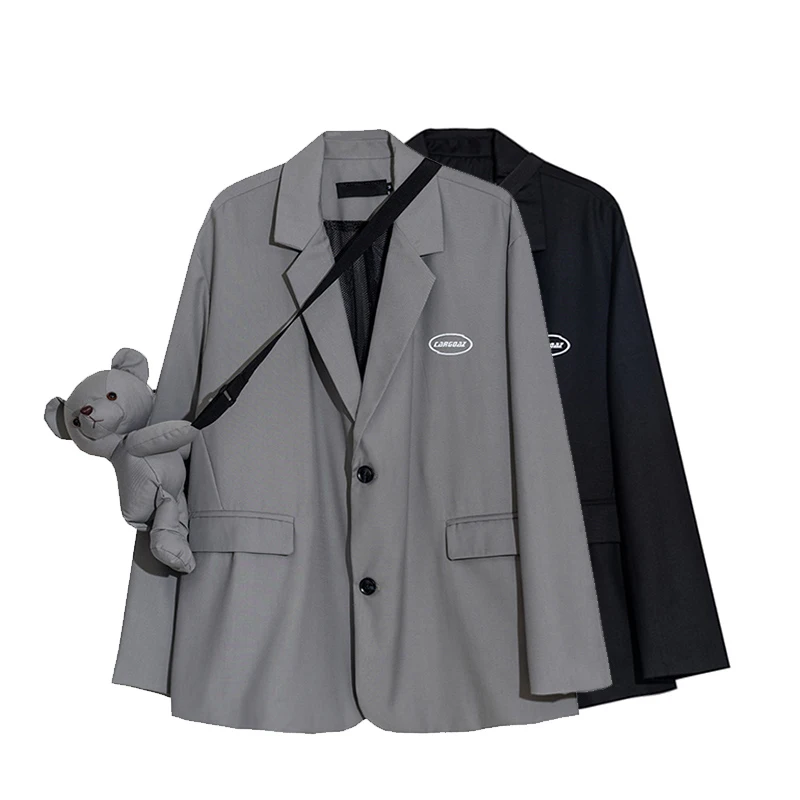 New Autumn 2021 Notched Blazers Women Shoulder Bag Bear Jacket Coat Loose Single Breasted England Style Casual Female |