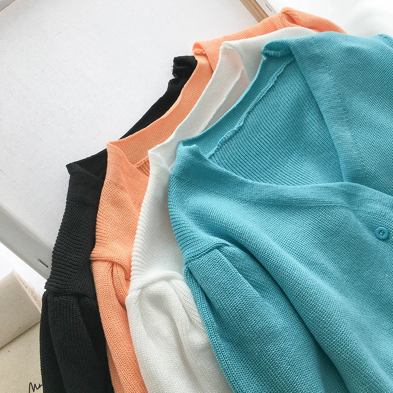 

Spring And Autumn New Slim Sweater French Bubble Sleeve Knitted Cardigan