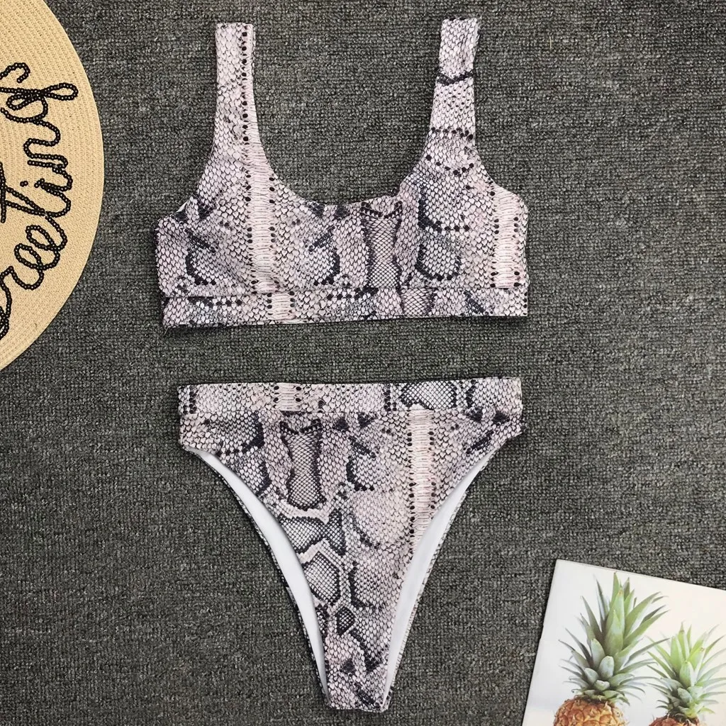 Женский раздельный купальник из полиэстера Раздельный пуш ап со змеиным принтом