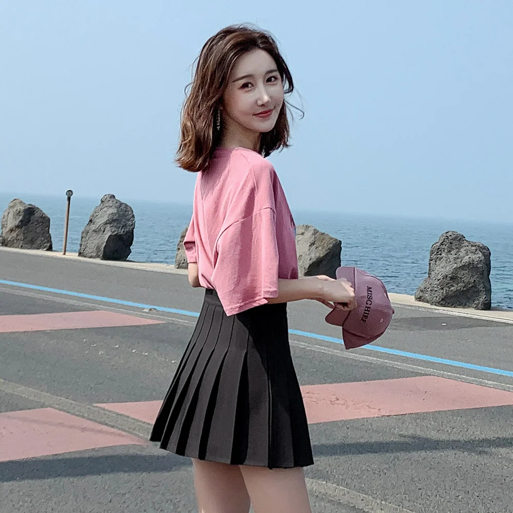 

High-Waisted Skirt Black White Pleated Skirt Satin Women Skirt 2020 Fashion Slim Waist Casual Tennis Mini Skirts School Vacation