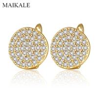 maikale new classic curved surface round gold silver color ear cubic zirconia stud earrings for women jewelry daily gifts