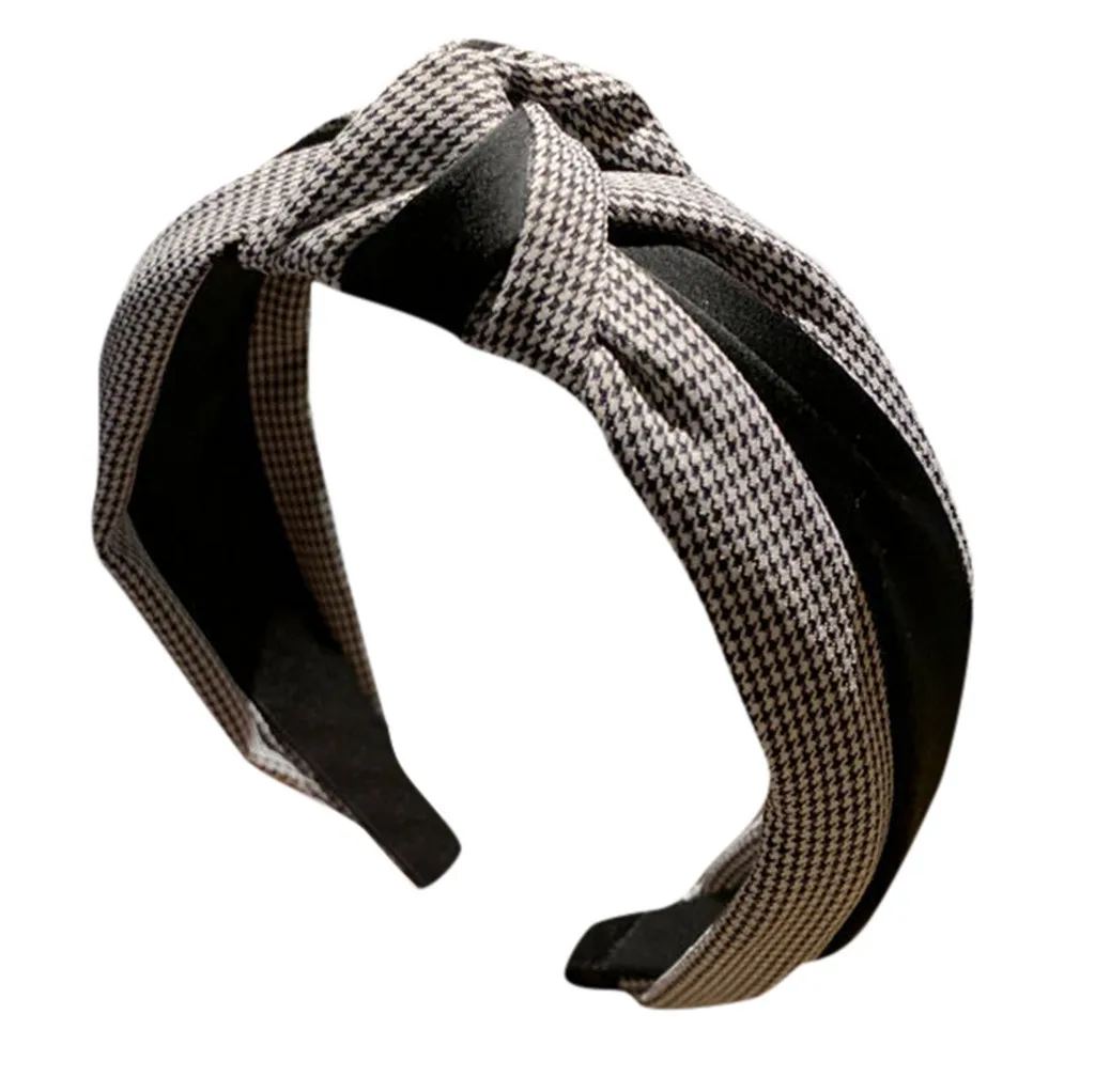 Женская повязка на голову в клетку с бантом и перехлёстом |