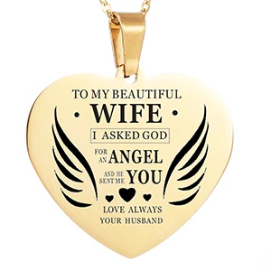 Wife Gold Heart Для моей дочери/жены/сестры ожерелье из нержавеющей стали крыло чокер ангела ожерелье сердце любовь ожерелье s для женщин подарок ювелирные изделия - Окраска металла: Wife Gold Heart