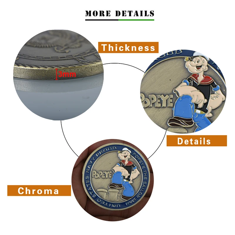 WR цветная памятная монета Popeye с бронзовым покрытием подарки на день рождения