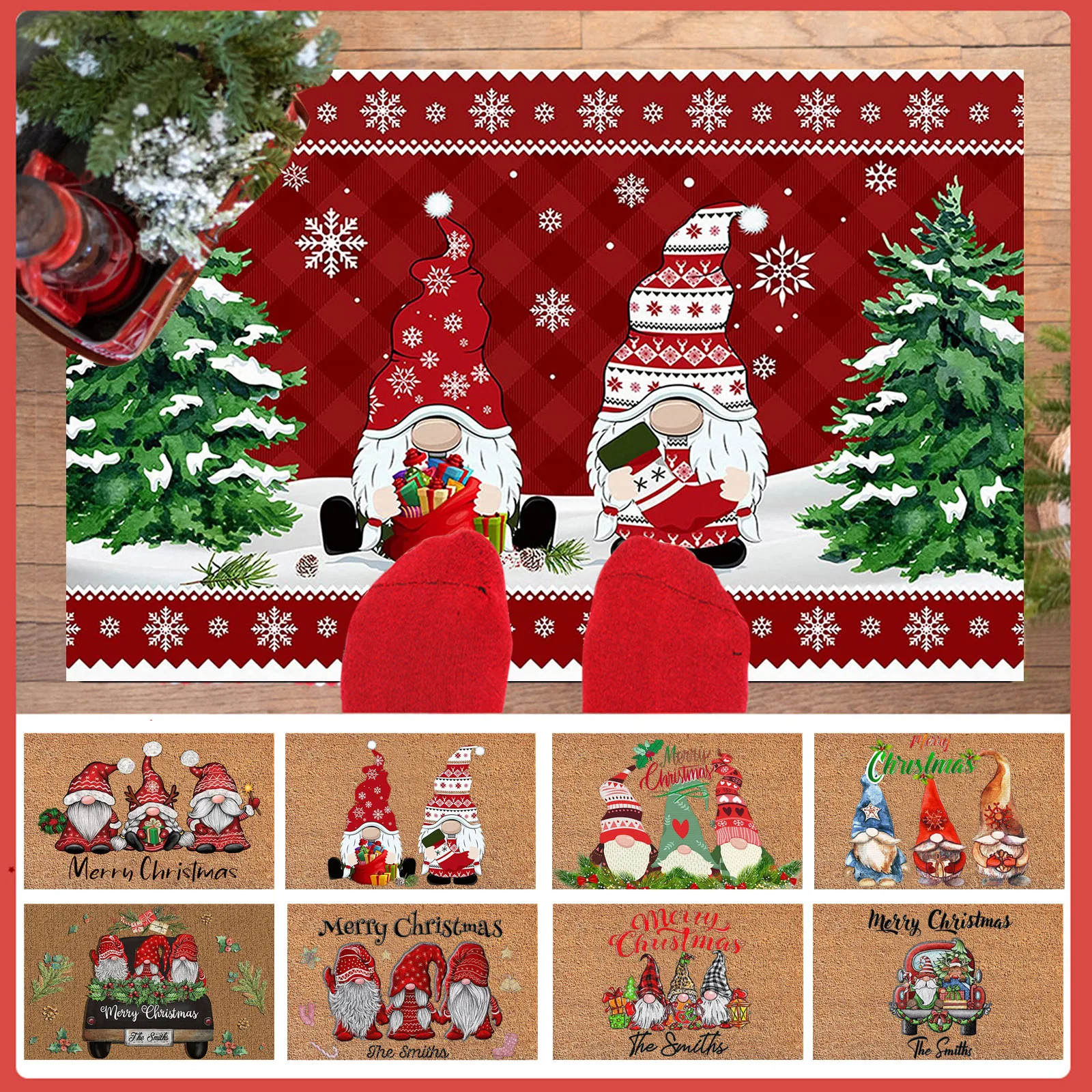 

Christmas Gnome Dwarf Doormat Welcome Sign Carpet Front Porch Rug Santa Claus Door Mat Xmas Home Decorations Ornaments