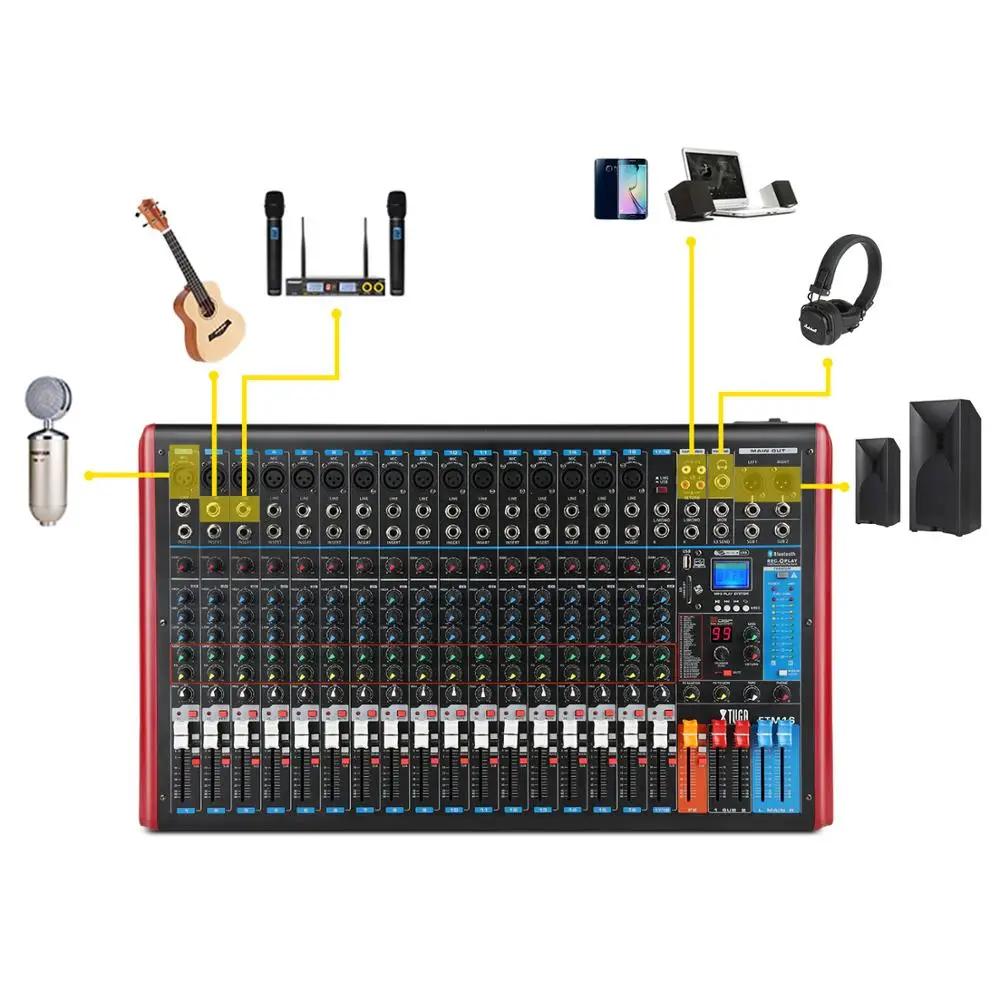 

XTUGA FTM16 16-Channel Professional Sound Mixer Audio Built-in 99-bit DSP Digital Effect with Digital Display MP3,Bluetooth,USB