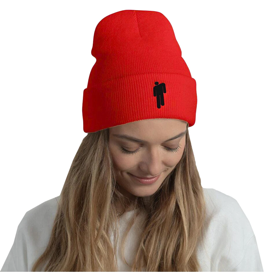 Lava Red Billie Eilish, шапка в стиле хип-хоп, женские неоновые зеленые кепки, Модная вязаная шапочка с вышивкой, шапки Skullies, уличная шапка, капот, 18 цветов - Цвет: Lava Red