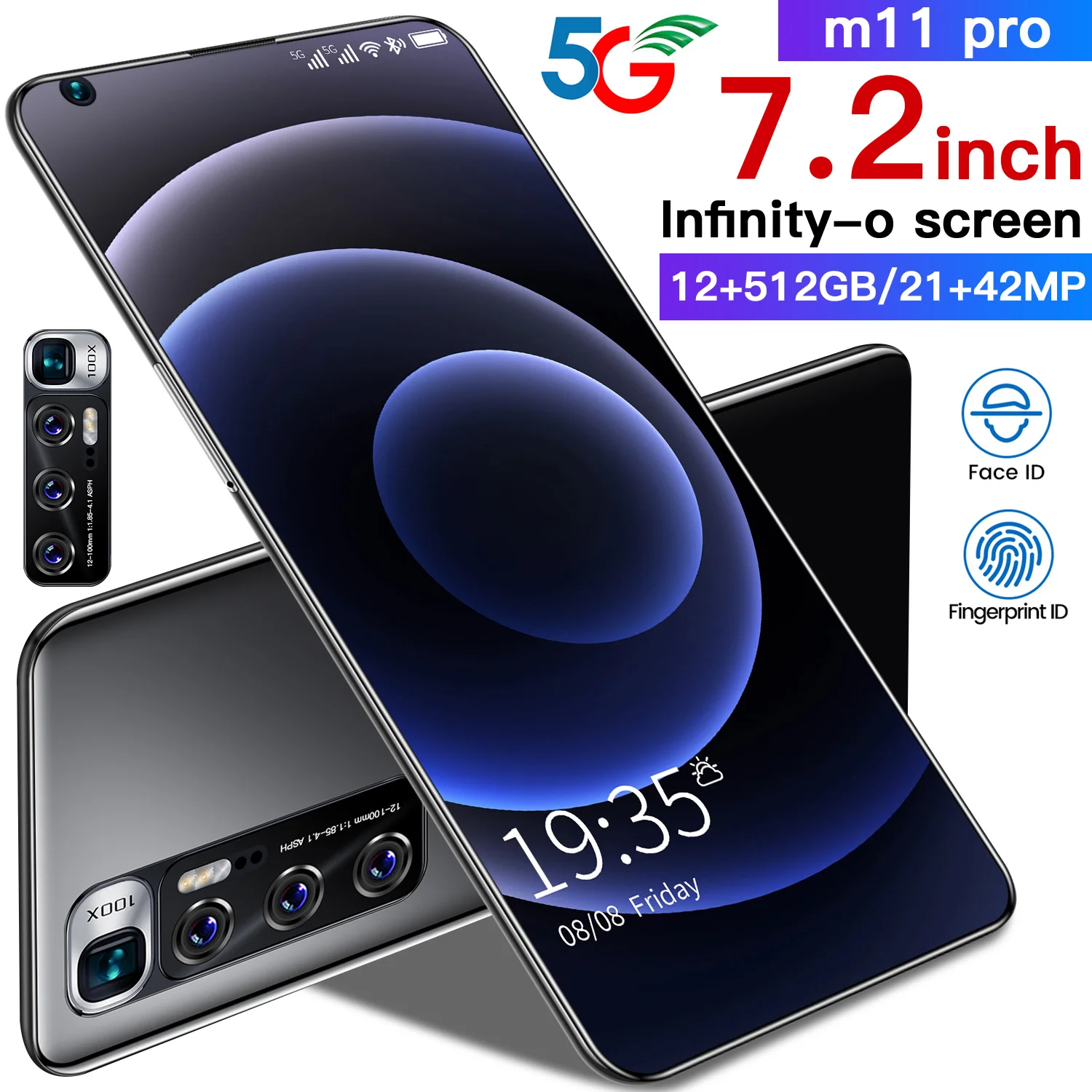 

XIAOM11 Pro 7.2 Inch 12+512GB 21+42MP 10 Core Andriod 10 5600mAh Mobile Phone Dual SIM+Micro SD Face Unlock Smartphones MT6889