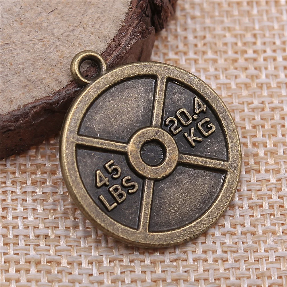 18pcs 28x24mm antique bronze Weightlifting weight piece charms diy retro jewelry fit Earring keychain hair card pendant