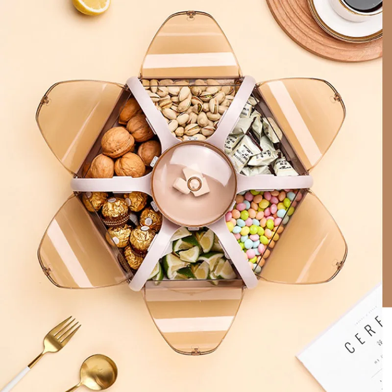 Transparent Dry Fruit Tray Lotus Fruit Storage Box Press Type Snack Compartment Storage Bin Living Room Dry Goods Nuts Container