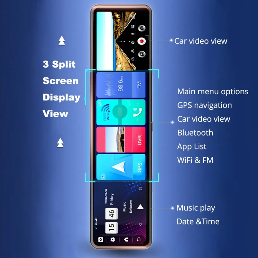 12 Inch 4G Car Mirror Android 8.1 Dvr Dash Camera 1080P Dual Wifi GPS Navigation ADAS Remote Video Surveillance |