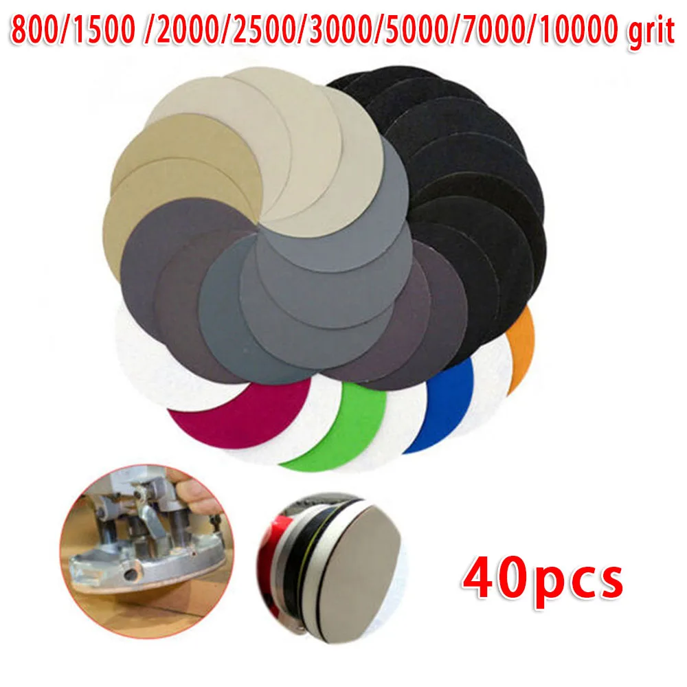 40pcs/Set 5inch 125mm Waterproof Wet Sandpaper Sanding Disc Grinding Polishing High Cutting Strength Silicon Carbide |
