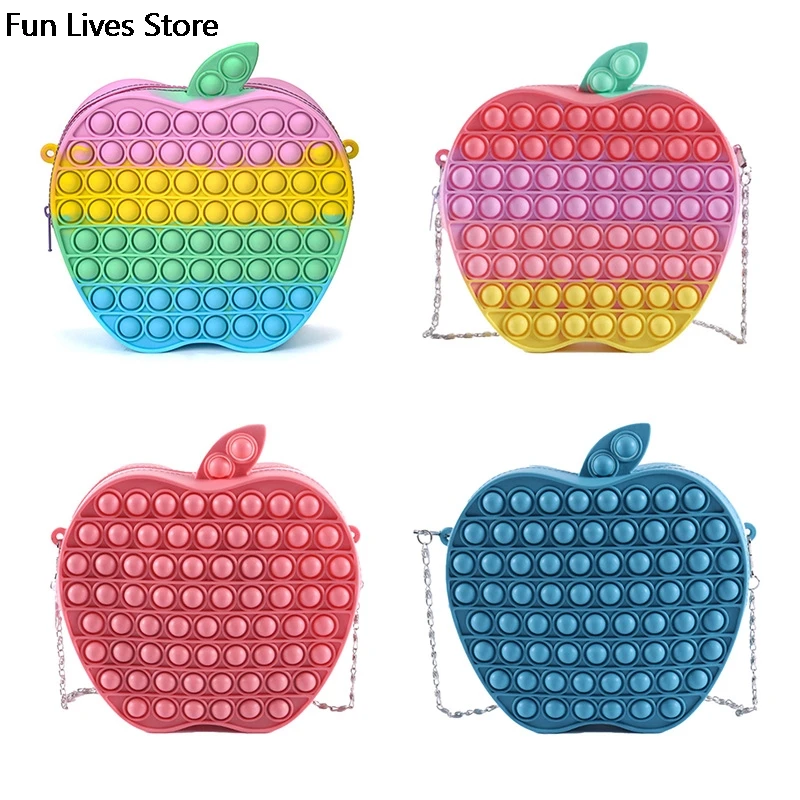 

Cute Macaron Bag Silicone Coin Purses Women Adult Shoulder Bags Stress Reliever Toys Girls Storage Wallet Fruit Apple Purse