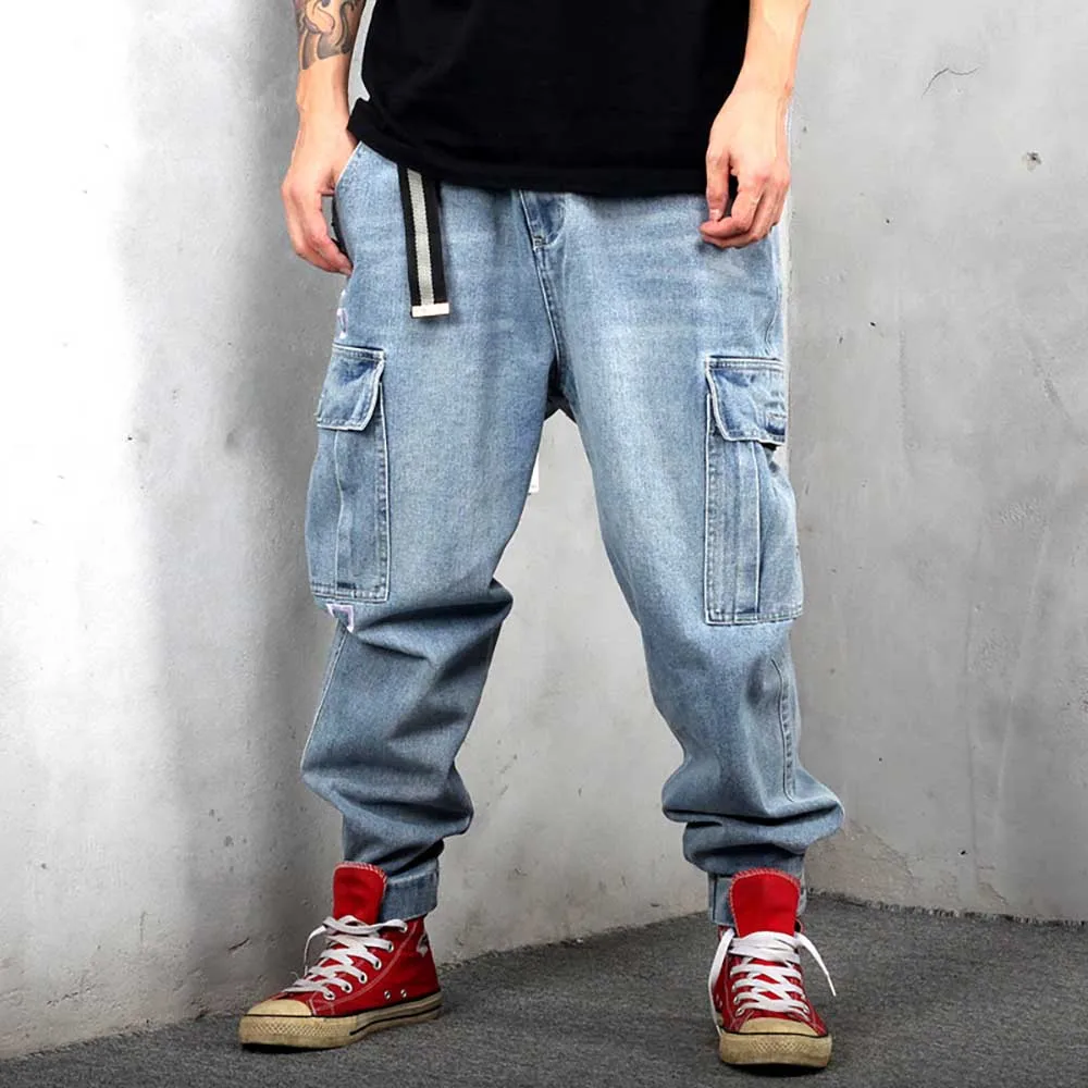 Fashion Streetwear Cargo Jeans Men Casual Denim Pants Loose Baggy Trousers Hiphop Cargo Pants Skateboard Pants Men Clothing