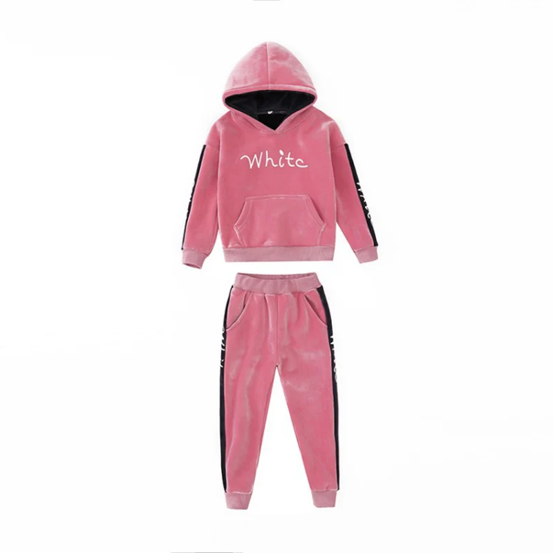 

Gold Velvet Keep Warm Children Clothing Sets For Girls 2020 Sweater + Pants 2Pcs Girls High Quality Kids Sets Letter Pattern