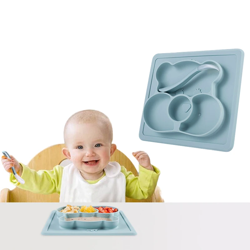 Silicone Plates For Food Children Tableware Kids Dinner Plate Baby Food Supplement Tray Sucker-type Cartoon Anti-fall Partition