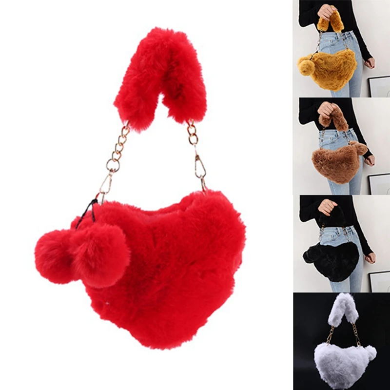 Новая женская зимняя плюшевая сумка в форме сердца модная для телефона