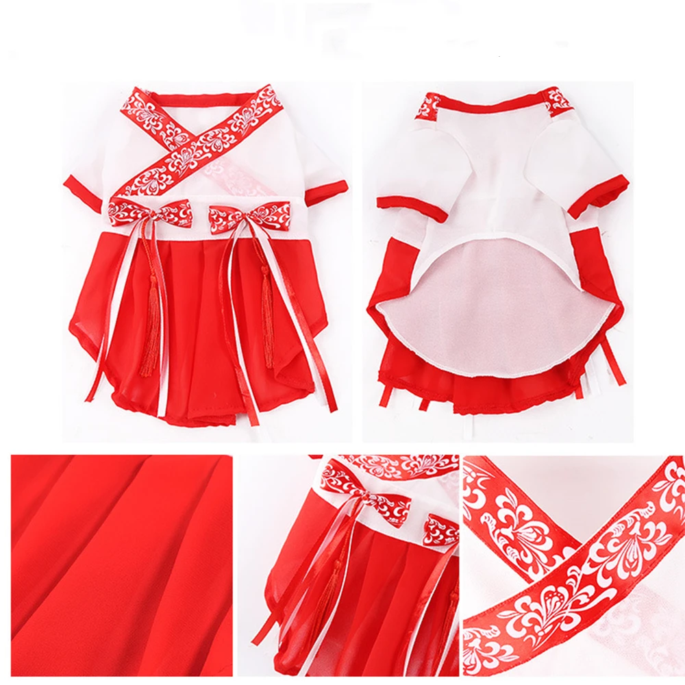 Hanfu юбка синий и белый фарфор щенок котенок одежда бульдог куртка Собака Хэллоуин