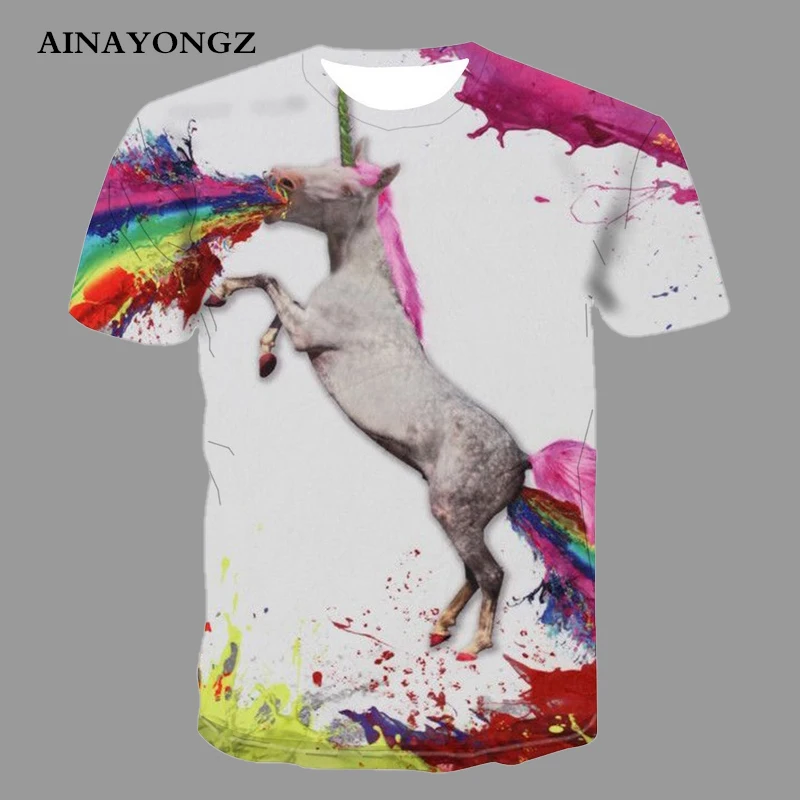 Innovative Short Sleeved Top Men's Tshirt White Horse Funny Hip Hop Summer Shirt Young Male Female Streetwear Oversized T-Shirt