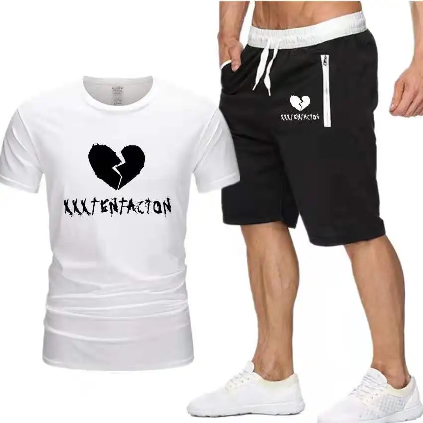 

2021 new love M men's summer casual T-shirt + shorts two pieces of leisure sports suit men's sportswear sportswear brand sportsw