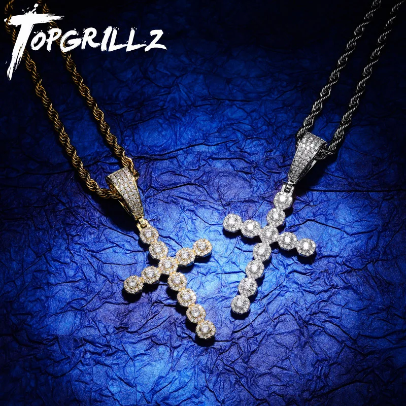 TOPGRILLZ ледяной крест ожерелье и кулон с 4 мм теннисная цепочка зубец Установка AAA кубический циркон для мужчин и женщин хип хоп ювелирные изделия