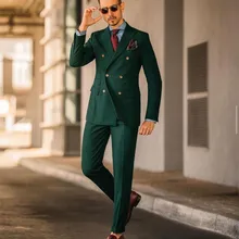 Costume deux pièces à revers cranté pour homme, veste et pantalon Blazer, vert, formel, sur mesure, de styliste, Tuxedos de mariage  (3)