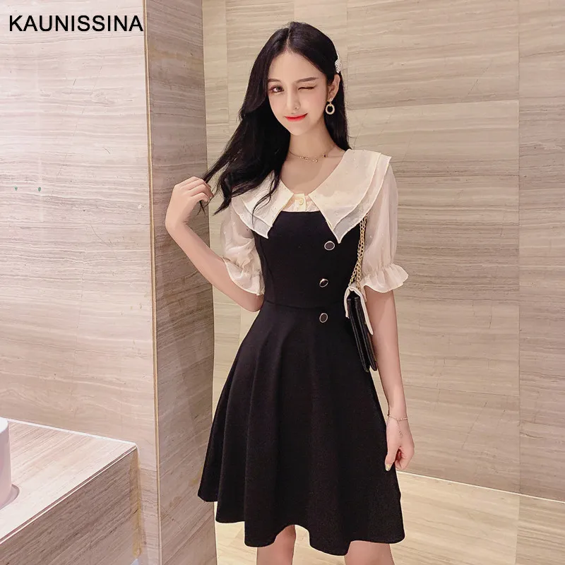 Женское коктейльное платье KAUNISSINA корейское элегантное с коротким рукавом и