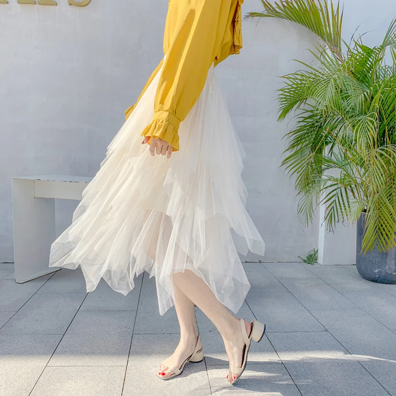 Женские фатиновые юбки, s Faldas Mujer Moda,, модные, эластичные, высокая талия, сетка, пачка, макси, плиссированная, длинная, миди, Saias Jupe, Женская юбка - Цвет: Apricot