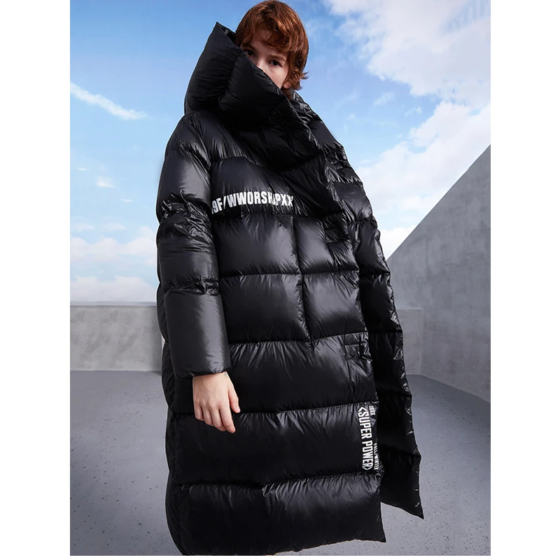 Женский однобортный пуховик MissFoFo длинная уличная куртка с капюшоном верхняя