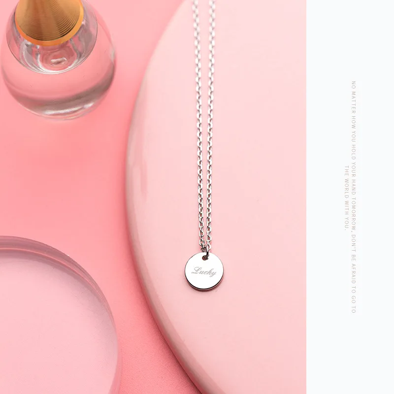 Dingxu 925 Sterling Silver Round choker Necklace Small Female Circle Lucky Letter Charm for Women Dropshipping Boho Jewelry | Украшения и
