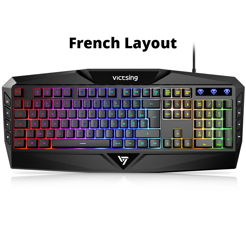 Оригинальная игровая клавиатура VicTsing PC225, RGB клавиатура с подсветкой, эргономичный дизайн, механическое ощущение, 19 ключей против привидений, 8 мультимедийных клавиш, проводная usb-клавиатура для геймера, ноутбука, компьютера