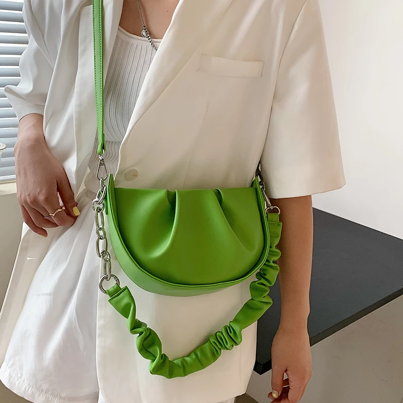 

PU Leather Women Shoulder Bag Fashion Design Ladies Small Messenger Bags Underarm Handbags Clutch Purse Solid Color Folds
