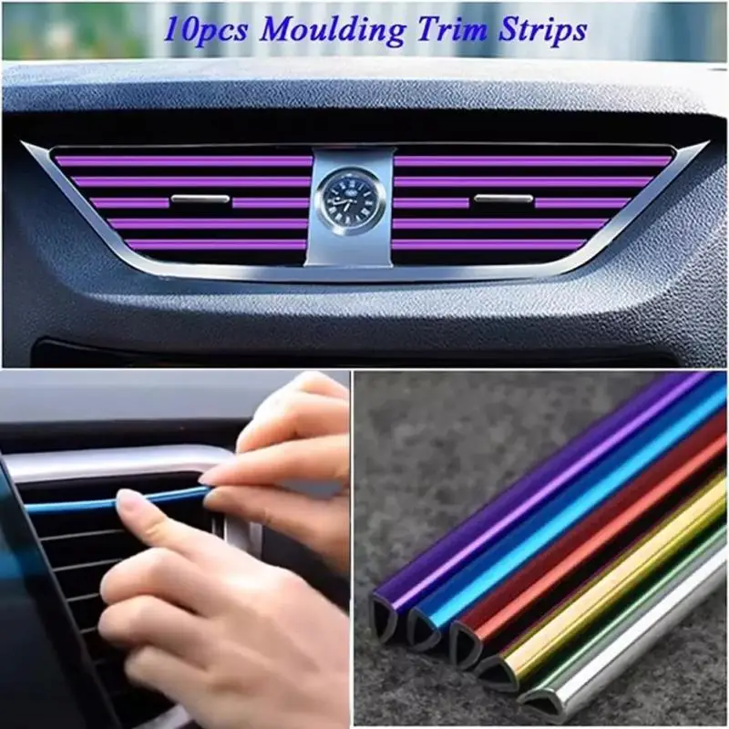 

10Pcs 20cm Universal Car Tuyere Decorative Strip Car Air Conditioner Outlet Decorative U Shape Moulding Trim Strips Car Styling