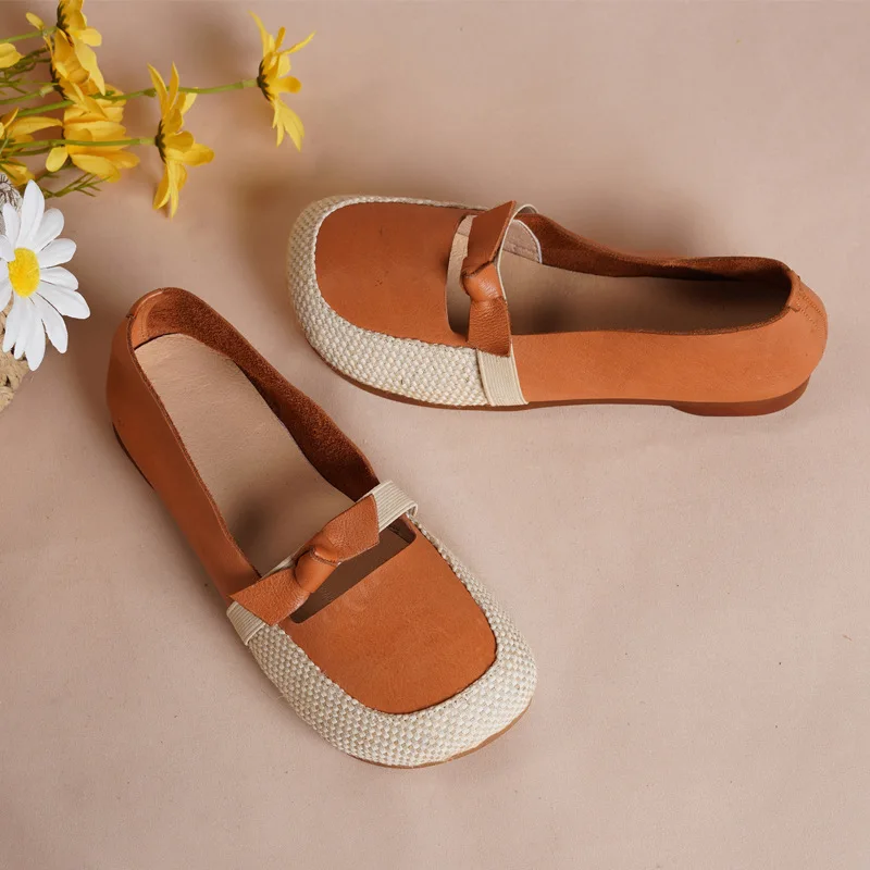 

YourSeason 2021 Spring Autumn Ladies Round Toe Shoes Concise Genuine Leather Women Vintage Shallow Four Seasons Flats