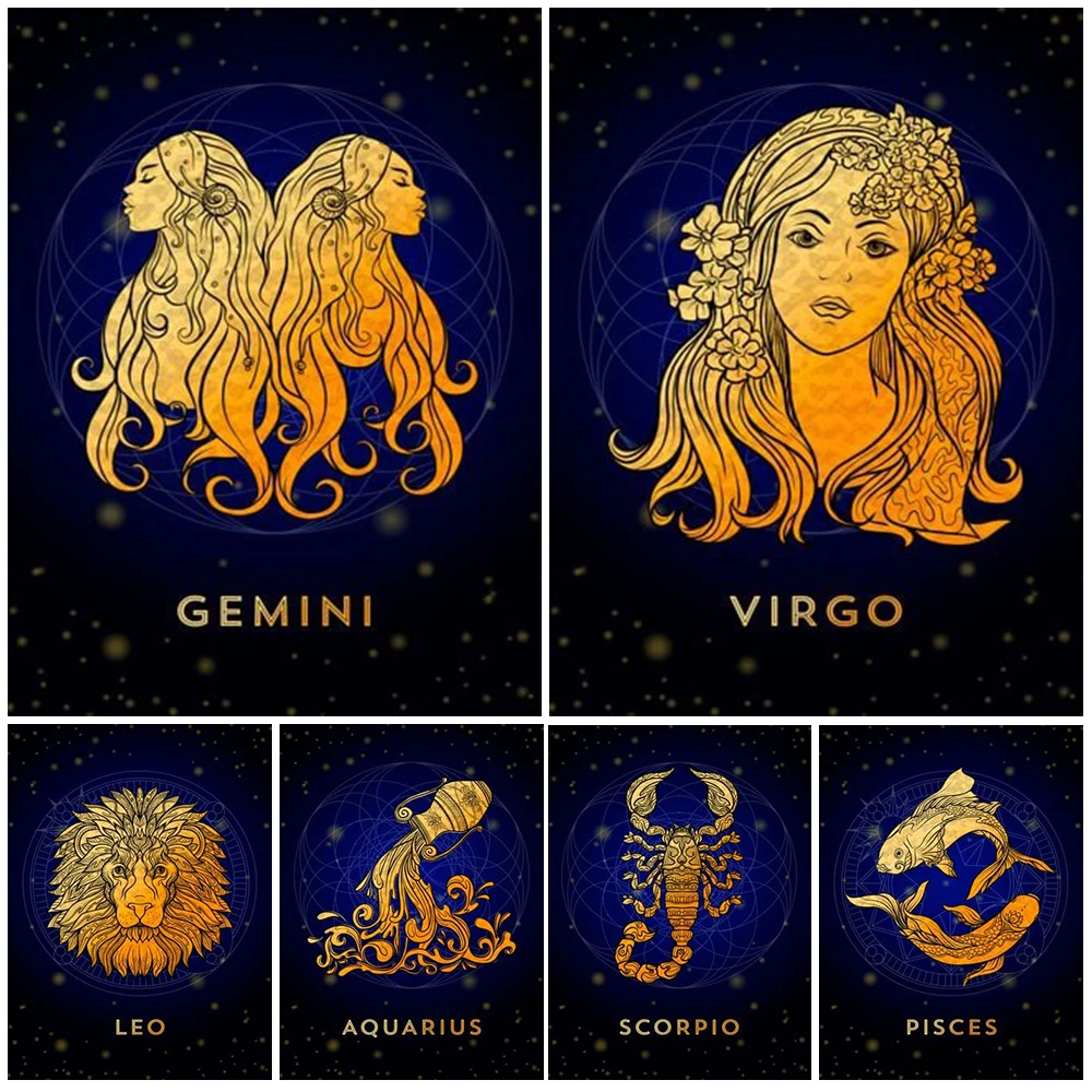 

Vintage Virgo Gemini Constellations Nordic Poster Horoscope Wall Art Canvas Painting Wall Pictures For Living Room Unframed